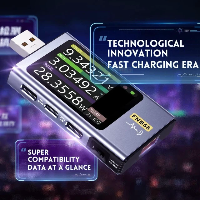 Alt view image 3 of 7 - FNB58 USB Tester, PD/QC, USB-C E-Marker Reader, 28V 7A, USB-A/C