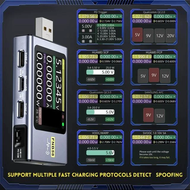 Alt view image 5 of 7 - FNB58 USB Tester, PD/QC, USB-C E-Marker Reader, 28V 7A, USB-A/C