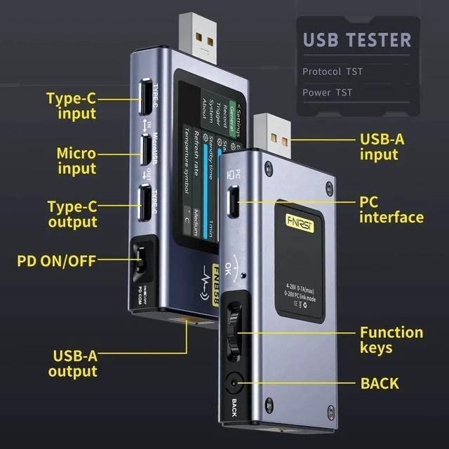 Alt view image 6 of 7 - FNB58 USB Tester, PD/QC, USB-C E-Marker Reader, 28V 7A, USB-A/C