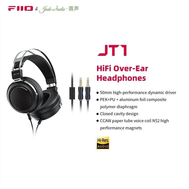 Alt view image 3 of 7 - JadeAudio JT1 Professional Studio Headphones for Recording Gaming Headset with Microphone, 50mm Diaphragms, Hi-Res Music Studio Headset