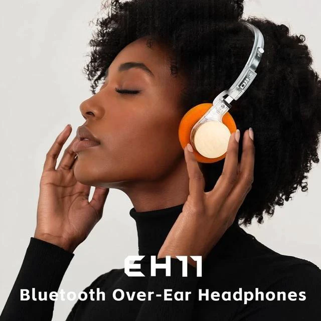 Alt view image 2 of 7 - EH11 Retro On-Ear Bluetooth Headphones, LDAC Hi-Res Wireless, Lightweight 92g, 30H Playtime, Dual Device Connection, App EQ & Gaming Mode, Built-in Mic, Transparent Black