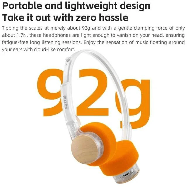 Alt view image 7 of 7 - EH11 Retro On-Ear Bluetooth Headphones, LDAC Hi-Res Wireless, Lightweight 92g, 30H Playtime, Dual Device Connection, App EQ & Gaming Mode, Built-in Mic, Transparent