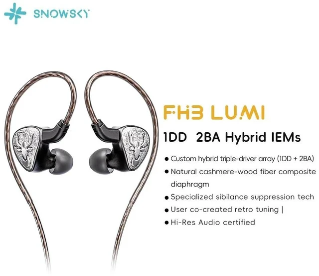 Alt view image 2 of 7 - FH3 LUMI Hybrid IEM Earphones, 1DD + 2BA Triple Driver in-Ear Monitors, Vintage Vocal Tuning, Cashmere Wood Fiber Diaphragm, Detachable Cable(Silver)