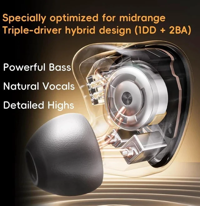 Alt view image 4 of 7 - FH3 LUMI Hybrid IEM Earphones, 1DD + 2BA Triple Driver in-Ear Monitors, Vintage Vocal Tuning, Cashmere Wood Fiber Diaphragm, Detachable Cable(Silver)