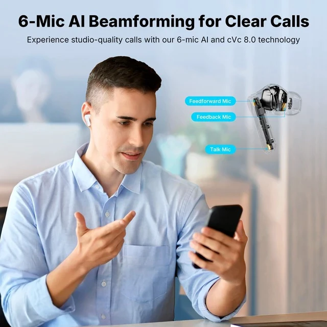 Alt view image 5 of 6 - Air Pro 4+ Adaptive Noise Cancelling Wireless Earbuds, Dual Drivers
