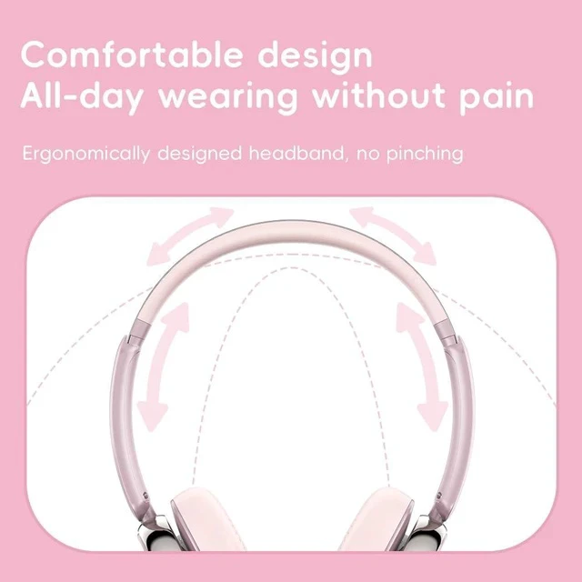Alt view image 7 of 7 - Anytime Active Noise Cancelling Bluetooth 5.4 Retro Headphones, 58H Playtime, with Microphone,Light Weight Earphones Comfort Headsets for Travel,Home (Pink)