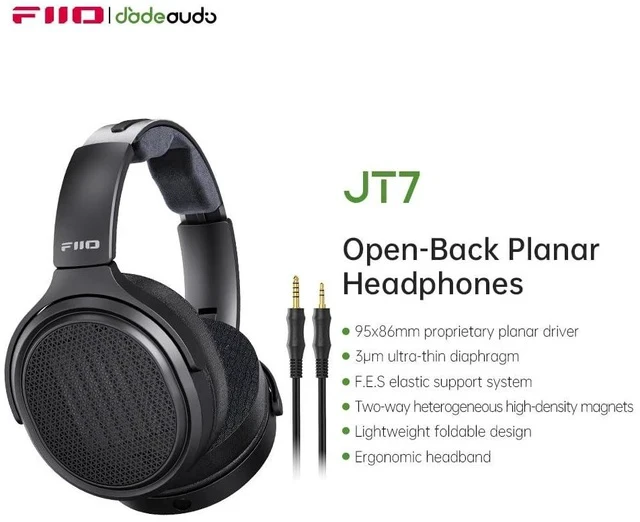 Alt view image 2 of 7 - JT7 Over-Ear Planar Magnetic Headphones, 95x86mm Planar Driver, 3µm Ultra-Thin Diaphragm, Foldable Lightweight Design, Detachable 4.4mm/3.5mm Cable for Audiophiles (Black)
