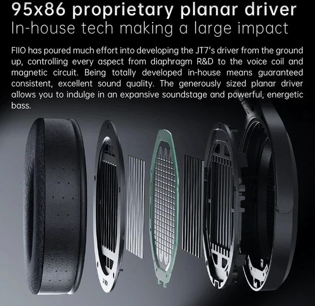 Alt view image 3 of 7 - JT7 Over-Ear Planar Magnetic Headphones, 95x86mm Planar Driver, 3µm Ultra-Thin Diaphragm, Foldable Lightweight Design, Detachable 4.4mm/3.5mm Cable for Audiophiles (Black)