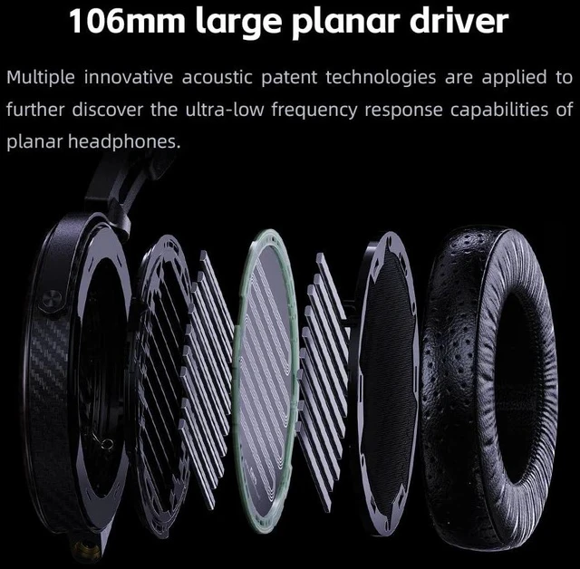 Alt view image 3 of 7 - FT7 Headphones Open-Back Planar 106mm Planar Magnetic Monitor Earphone Gold Diaphragm Carbon Fiber Shell Detachable Cables (Black)