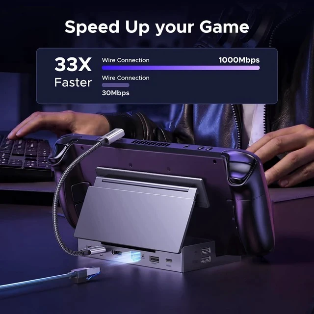 Alt view image 5 of 7 - UGREEN Steam Deck Dock 9-in-1 USB C Docking Station with Foldable Stand, 4K@120Hz DP, Gigabit Ethernet, PD 100W, 10Gbps USB A&C 3.2, TF/SD for Steam Deck, Rog Ally, ROG Xbox Ally, Legion Go etc.