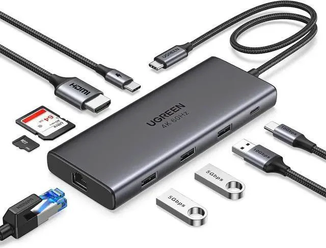 Main image of UGREEN USB C Hub 9 in 1 10Gbps USB C 3.2 & USBA 3.2 4K 60Hz HDMI, 100W Power Delivery, SD/TF Card Reader Gigabit Ethernet for MacBook Pro/Air,iPhone 15 Pro/Pro Max, Thinkpad and More