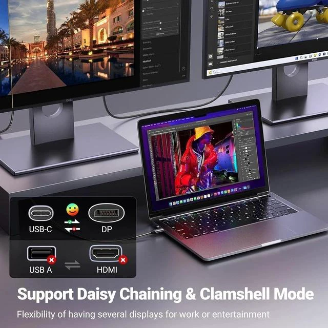 Alt view image 5 of 7 - UGREEN USB C to DisplayPort 1.4 Cable 8K@60Hz 4K@240Hz Thunderbolt 4/3 to DP Cord Bundle with Bidirectional USB C to DisplayPort 1.4 Cable