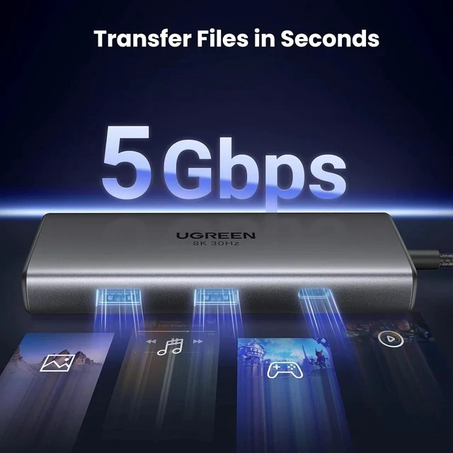 Alt view image 7 of 7 - UGREEN Docking Station, Revodok 206 USB C Hub (6-in-1) with Dual 4K@60Hz, Single 8K@30Hz, 100W Power Delivery, 3X 5Gbps USB Data Ports, USB-C Dock for Thinkpad, HP, Dell Laptops and More