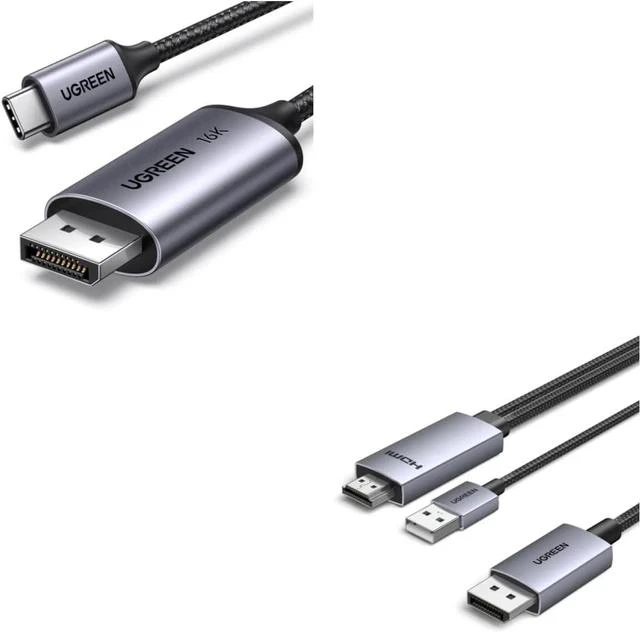 Main image of UGREEN USB C to DisplayPort 2.1 Cable 16K@30Hz 8K@120Hz 40Gbps Bundle Active HDMI to DisplayPort Cable with USB Powered 4K@60Hz 1080P@120Hz