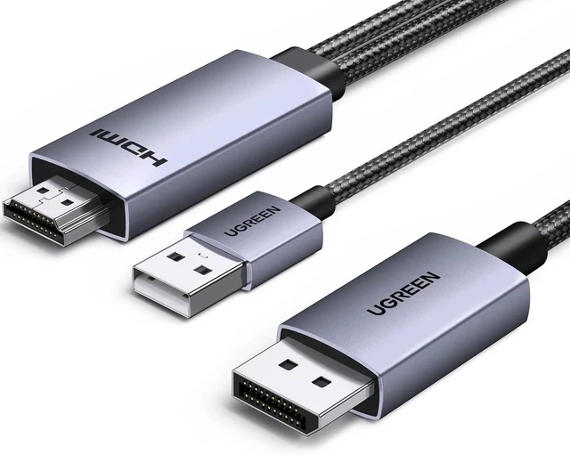 Alt view image 6 of 7 - UGREEN USB C to DisplayPort 2.1 Cable 16K@30Hz 8K@120Hz 40Gbps Bundle Active HDMI to DisplayPort Cable with USB Powered 4K@60Hz 1080P@120Hz