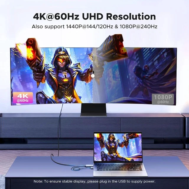 Alt view image 7 of 7 - UGREEN USB C to DisplayPort 2.1 Cable 16K@30Hz 8K@120Hz 40Gbps Bundle Active HDMI to DisplayPort Cable with USB Powered 4K@60Hz 1080P@120Hz