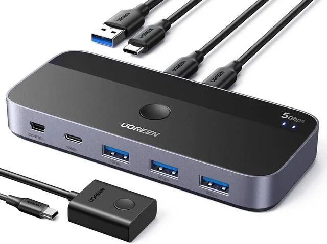 Main image of UGREEN USB Switch A & C Input for Computers - Share 4 Ports, Switcher Selector for PC, Laptop, Keyboard, Mouse, Webcam, Microphone - Adapter With 2 USB-C Data Cables and Remote