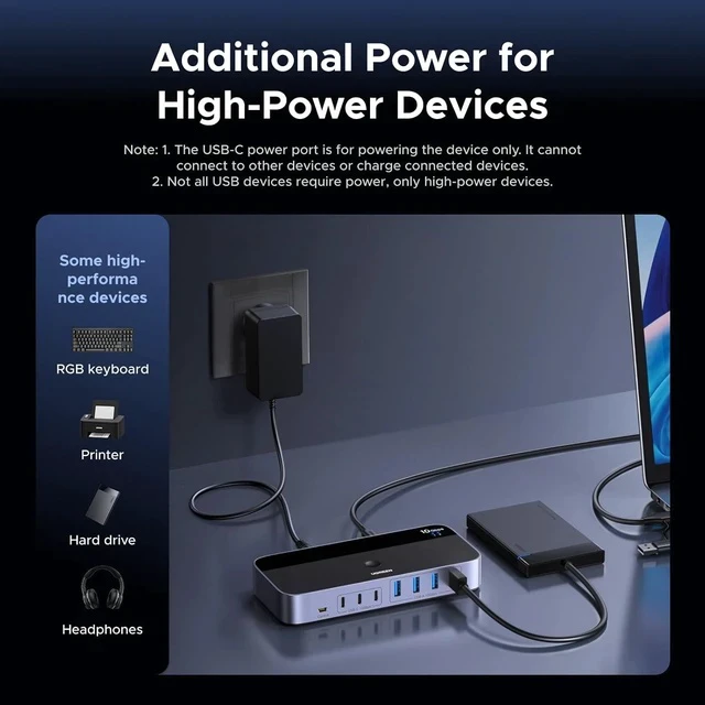 Alt view image 5 of 7 - UGREEN 2-in 7-Out USB 3.2 Switch, 10 Gbps Switcher for A or C Computers Sharing All Devices(4 A+3 C) Keyboard Mouse Switch with Type C Converter Adapter,Power Adapter