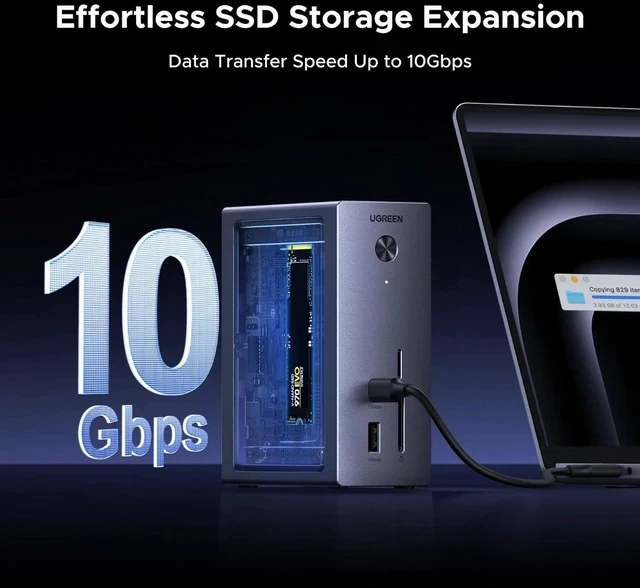 Alt view image 3 of 7 - UGREEN Revodok NVMe Docking Station 10-in-1 USB-C Hub 4K@60Hz HDMI, M.2 NVMe SSD Enclosure, 10Gbps USB-C/A, 100W PD Charging, Gigabit Ethernet, SD/TF for MacBook M5, Mac mini M4, Windows Laptop