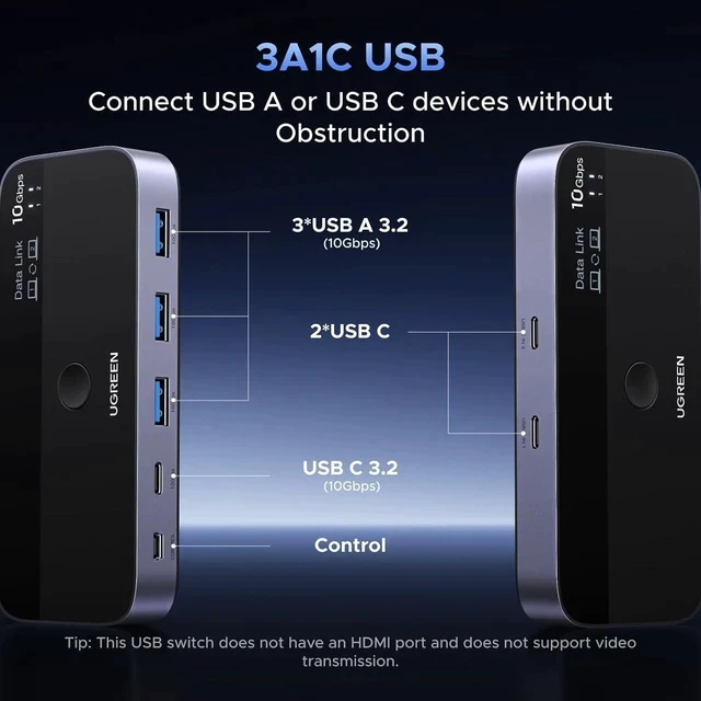 Alt view image 7 of 7 - UGREEN 10 Gbps USB-C Switch Support File Sync & Cross-Screen Drag, USBC 3.2 Switch 2 Computers Share 4 USB 3.2 Gen 2 Ports, USB Switcher Selector Sharing Keyboard and Mouse with Controller