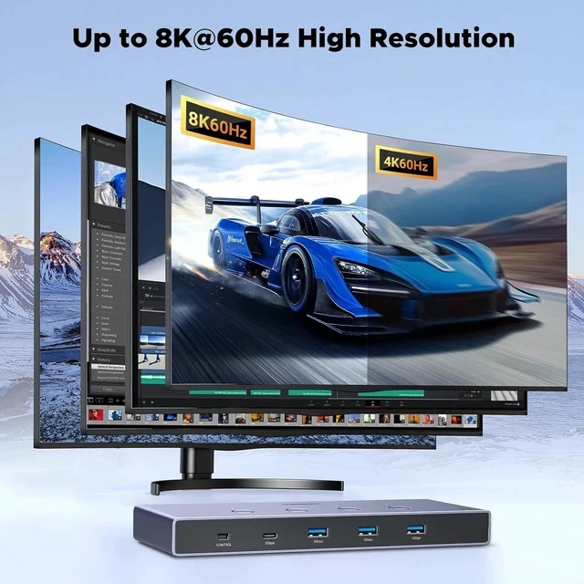 Alt view image 4 of 7 - UGREEN 8K@60Hz HDMI KVM Switch 4 Computers with 4 USB 3.0 Ports Aluminum KVM Switches Share One Monitor Keyboard Mouse Hard Drives Printer with 4 HDMI Cables, 4 USB Cables and Desktop Controller