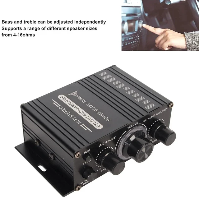 Alt view image 4 of 7 - Power Amplifier, AK-160BT Bluetooth 5.0 Stereo Audio, 2 Channel Amplifier Receiver 20W x 2, 12V Mini Home Power Amplifier Universal for Car Home Bar Party
