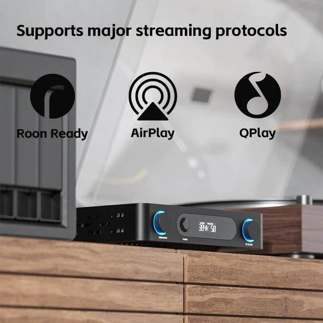 Alt view image 4 of 6 - AIRAMP All-in-One Desktop Amplifier, ES9020Q DAC, XMOS XU316, 120W×2 Class D Power Amp, Bluetooth 5.0, USB Optical Coaxial Input, Subwoofer Output