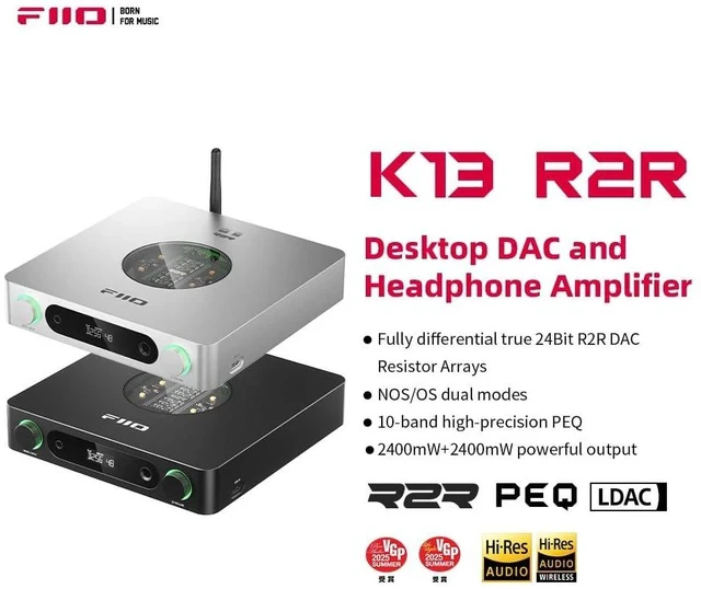 Alt view image 2 of 7 - K13 R2R Desktop DAC & Headphone Amp, High-Fidelity 24Bit R2R DAC, Powerful 2400mW Output, LDAC Bluetooth Streaming, Dual Power Supply, 10-Band PEQ, Balanced XLR & RCA Audio Output (Silver)