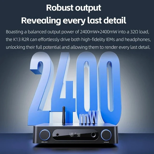 Alt view image 6 of 7 - K13 R2R Desktop DAC & Headphone Amp, High-Fidelity 24Bit R2R DAC, Powerful 2400mW Output, LDAC Bluetooth Streaming, Dual Power Supply, 10-Band PEQ, Balanced XLR & RCA Audio Output (Silver)