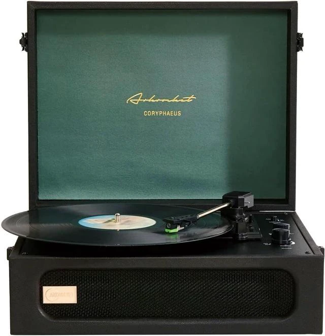 Main image of Coryphaeus Vinyl Record Player 3-Speed Bluetooth Input and Output Built-in Speakers with Magnetic Cartridge Auto Off (Black Green)