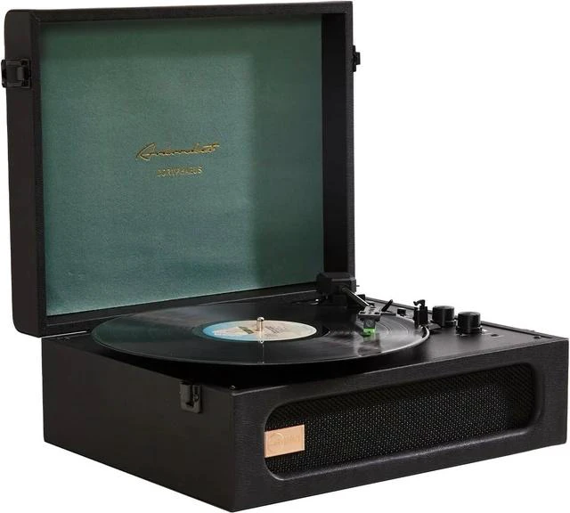 Alt view image 2 of 7 - Coryphaeus Vinyl Record Player 3-Speed Bluetooth Input and Output Built-in Speakers with Magnetic Cartridge Auto Off (Black Green)