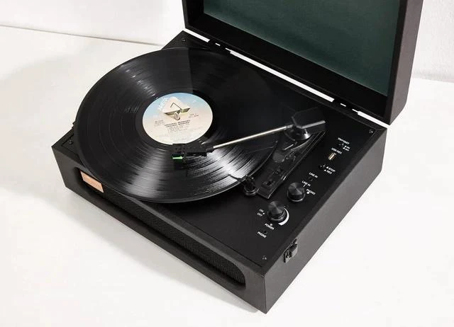 Alt view image 3 of 7 - Coryphaeus Vinyl Record Player 3-Speed Bluetooth Input and Output Built-in Speakers with Magnetic Cartridge Auto Off (Black Green)