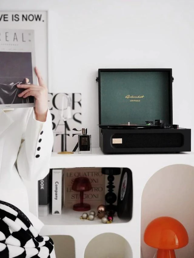 Alt view image 7 of 7 - Coryphaeus Vinyl Record Player 3-Speed Bluetooth Input and Output Built-in Speakers with Magnetic Cartridge Auto Off (Black Green)