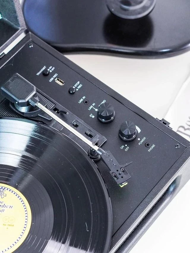 Alt view image 6 of 7 - Coryphaeus Vinyl Record Player 3-Speed Bluetooth Input and Output Built-in Speakers with Magnetic Cartridge Auto Off (Black Green)