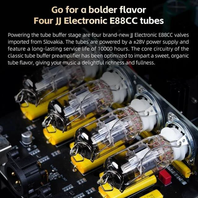 Alt view image 2 of 6 - Warmer R2R Desktop Tube Buffer & R2R DAC/Amp Fully Differential 24-Bit R2R Resistor Ladder, Dual VU Meters, 46W Linear Power Supply, USB/Optical/Coaxial Inputs, RCA/XLR Output (Black)
