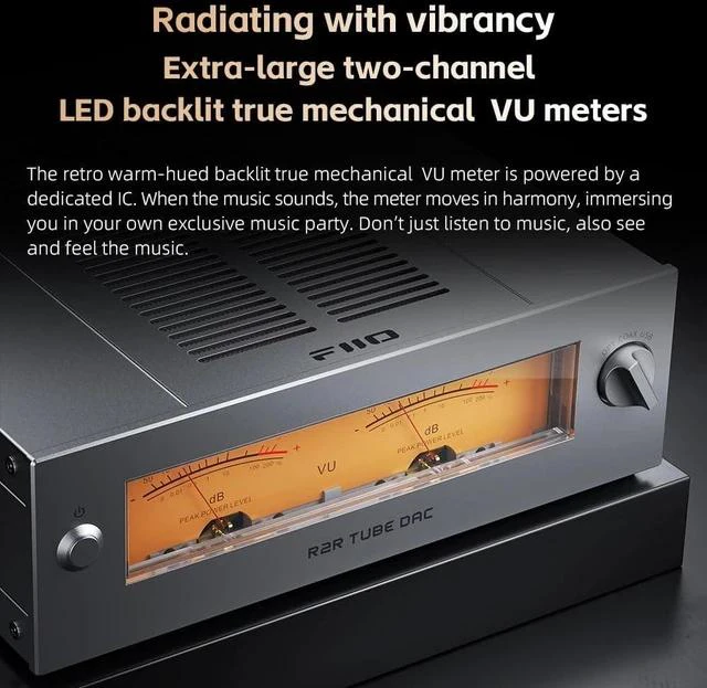 Alt view image 3 of 6 - Warmer R2R Desktop Tube Buffer & R2R DAC/Amp Fully Differential 24-Bit R2R Resistor Ladder, Dual VU Meters, 46W Linear Power Supply, USB/Optical/Coaxial Inputs, RCA/XLR Output (Black)