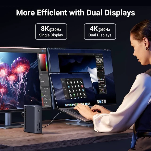 Alt view image 4 of 7 - UGREEN Revodok Max 213 Thunderbolt 4 Dock, 13-in-1 40Gbps Docking Station with Dual 4K@60Hz or Single 8K Display, 90W Charging for Laptop, 2.5GbE, SD/TF 4.0 for MacBook Windows PC Laptops and More