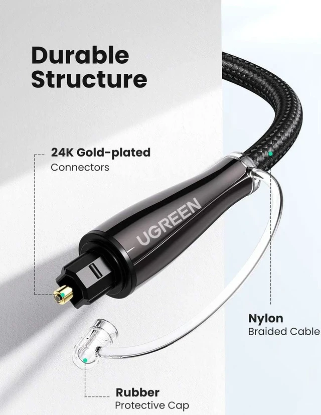 Alt view image 5 of 7 - UGREEN Optical Audio Cable Fiber Audio Digital Toslink Cable Braided for Home Theater Sound bar TV PS4 Xbox Blu-Ray Players Playstation and More 6FT