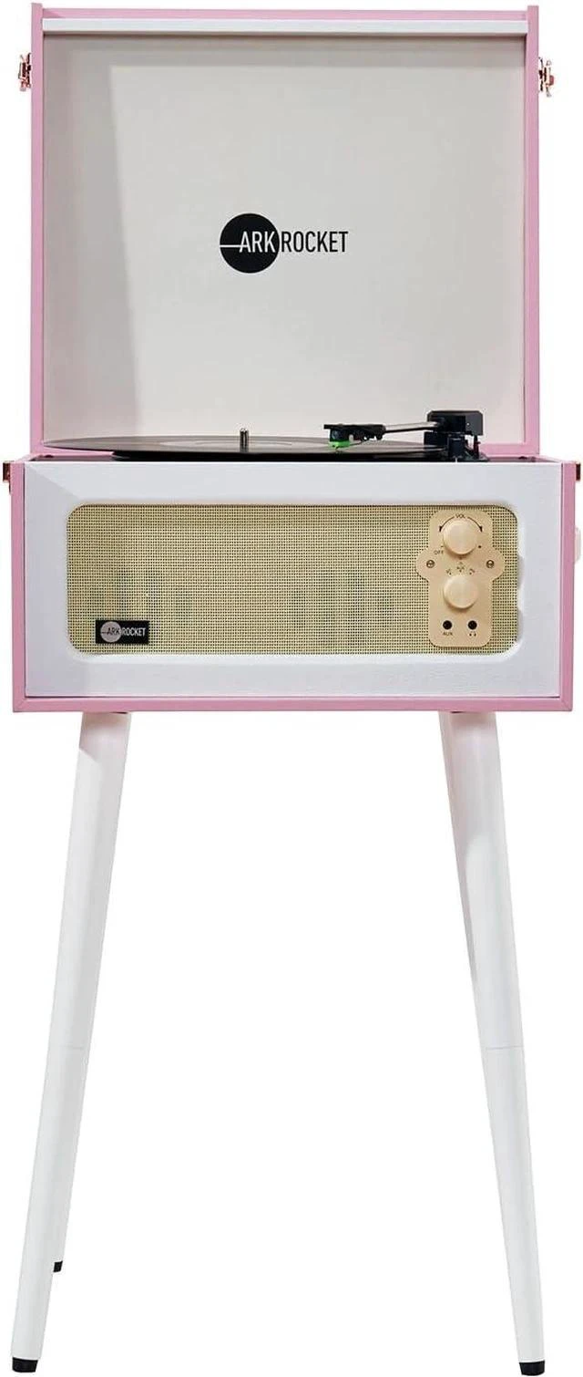 Alt view image 2 of 7 - Discovery II 3-Speed Bluetooth Record Player Retro Console Turntable with Built-in Speakers and Removable Legs (Pink/White)