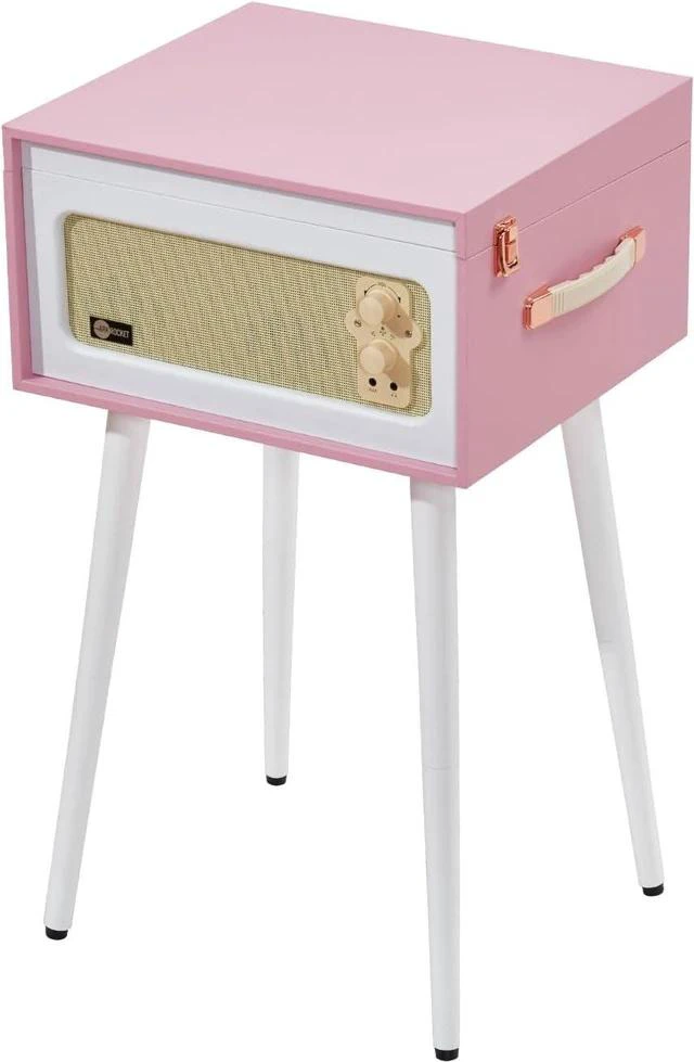 Alt view image 3 of 7 - Discovery II 3-Speed Bluetooth Record Player Retro Console Turntable with Built-in Speakers and Removable Legs (Pink/White)