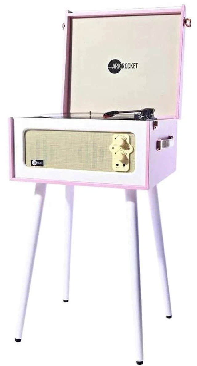Alt view image 4 of 7 - Discovery II 3-Speed Bluetooth Record Player Retro Console Turntable with Built-in Speakers and Removable Legs (Pink/White)