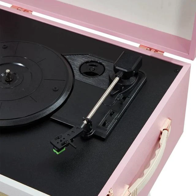 Alt view image 5 of 7 - Discovery II 3-Speed Bluetooth Record Player Retro Console Turntable with Built-in Speakers and Removable Legs (Pink/White)