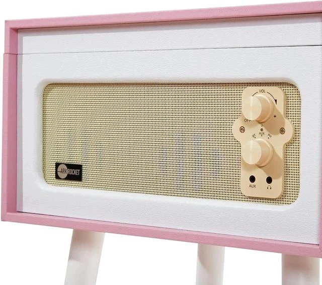 Alt view image 7 of 7 - Discovery II 3-Speed Bluetooth Record Player Retro Console Turntable with Built-in Speakers and Removable Legs (Pink/White)
