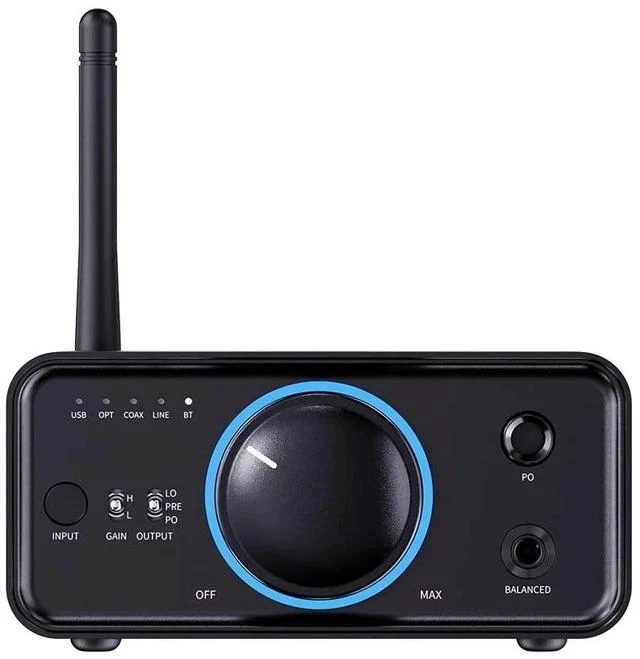 Alt view image 2 of 7 - K7BT Balanced HiFi DAC Bluetooth Headphone Amplifier AK4493S*2, XMOS XU208 PCM384kHz DSD256,USB/Optical/Coaxial/RCA Inputs, 6.35mm/4.4mm Output(US Plug)