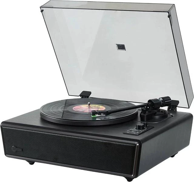 Main image of High Fidelity Bluetooth Record Player with Built-in Speakers Belt Drive Vinyl Turntable with Moving Magnet Cartridge, Bluetooth Input Output and Aux-in (Black)