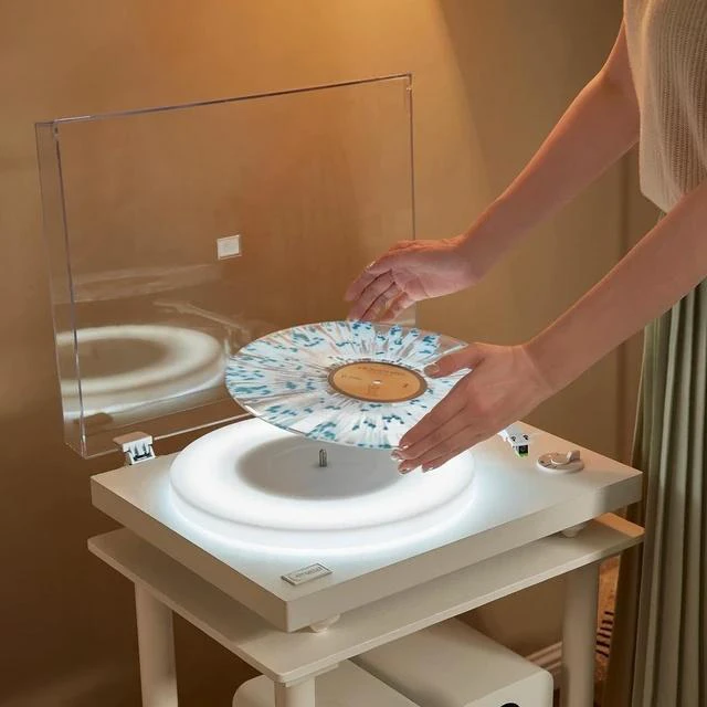 Alt view image 6 of 7 - Polaris II Bluetooth Turntable System | All-White Modular Design with LED-Illuminated Platter, Rocket Magnet Cartridge, Bluetooth Output & 40 W Bookshelf Speakers