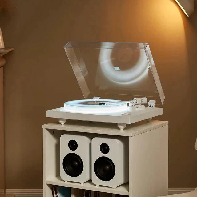 Alt view image 7 of 7 - Polaris II Bluetooth Turntable System | All-White Modular Design with LED-Illuminated Platter, Rocket Magnet Cartridge, Bluetooth Output & 40 W Bookshelf Speakers