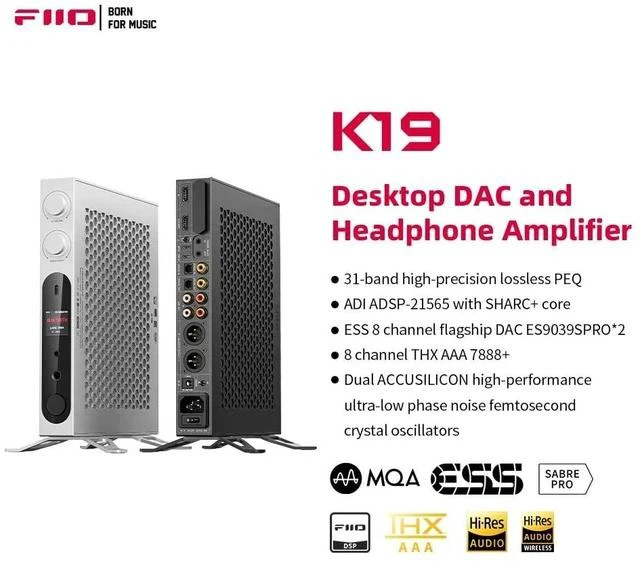 Alt view image 2 of 7 - K19 Dual ES9039SPRO Desktop DAC HiFi Audio DSD512, 31-Band PEQ, XMOS XU-316 for HDMI/Coaxial/Optical Audio Decoder (Silver)