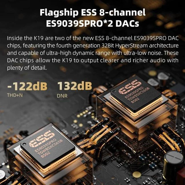 Alt view image 5 of 7 - K19 Dual ES9039SPRO Desktop DAC HiFi Audio DSD512, 31-Band PEQ, XMOS XU-316 for HDMI/Coaxial/Optical Audio Decoder (Silver)