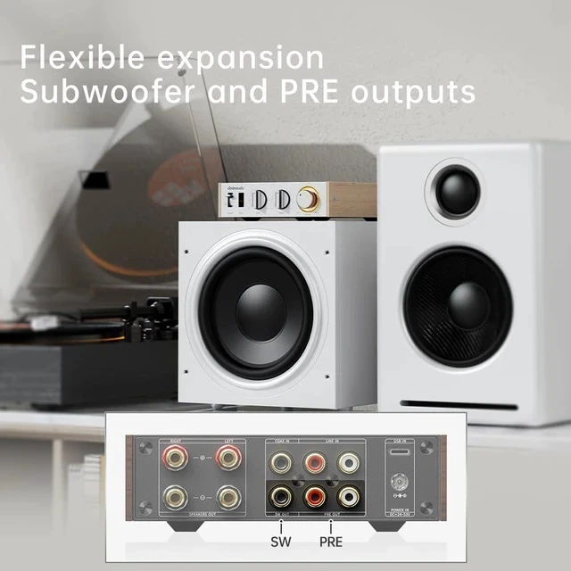 Alt view image 2 of 5 - JadeAudio/ Level 1 Desktop HiFi Amplifier, 2×300W Class D Amp with Bluetooth LDAC, USB/Coax Input, Subwoofer Output, Compact Stereo Amplifier for Home Speakers (Silver(Without Adapter))